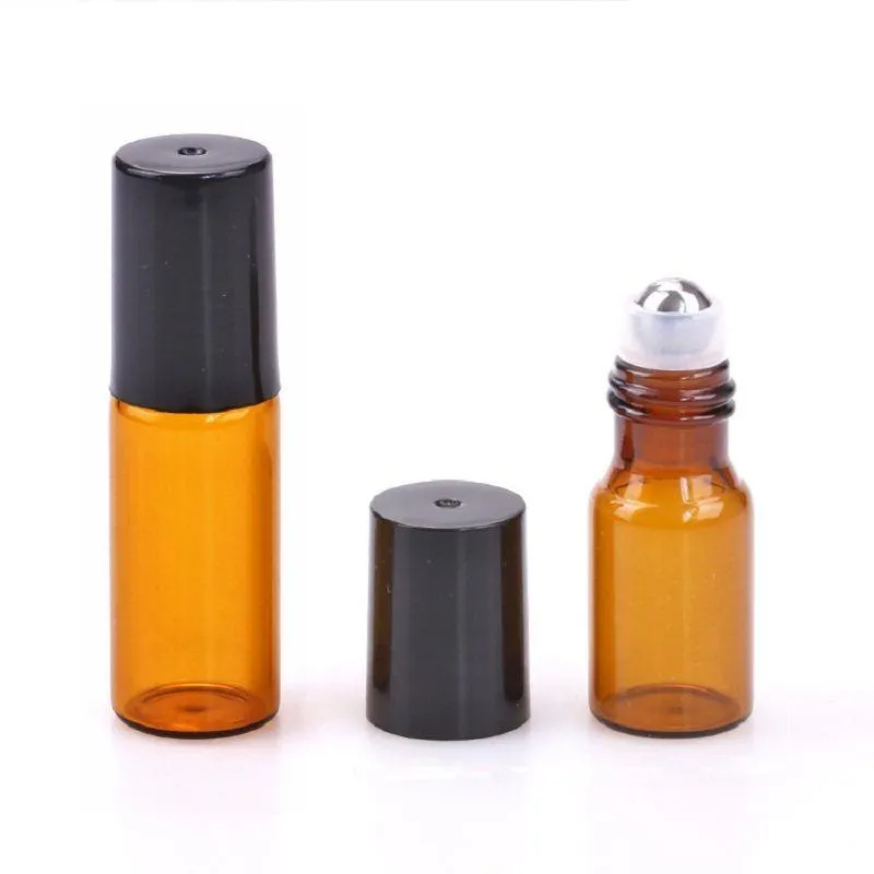 3 ml 5 ml Amber Glass Roll On Bottle Travel Essential Oil Parfymflaska med rostfritt stålbollar Jufrv