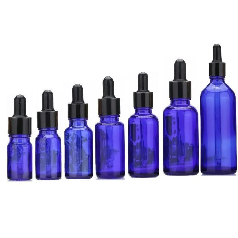 Blaue Glasflüssigkeitsreagenz-Pipettenflaschen Augentropfer Aromatherapie 5 ml-100 ml ätherische Öle Parfümflaschen Großhandel kostenlos DHL Jnxfx