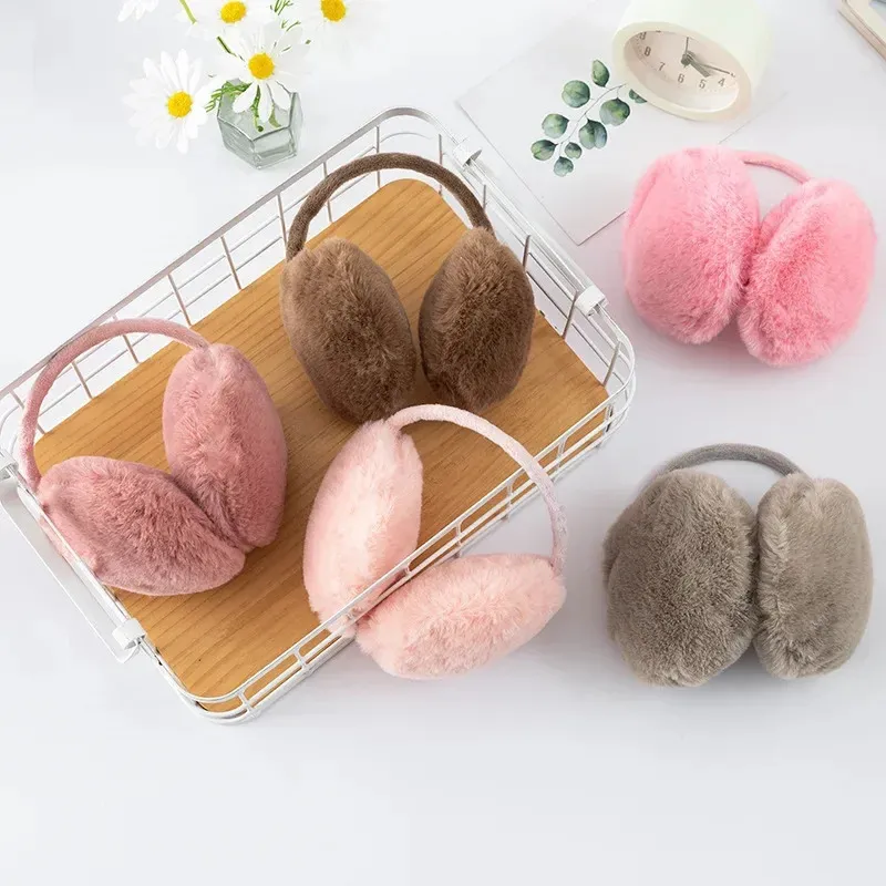 Cache-oreilles pour femmes, cache-oreilles chauds d'hiver, pelucheux et pliables en forme de hambourg, fourrure en peluche, couleur unie, protection contre le froid pour l'extérieur, 231122