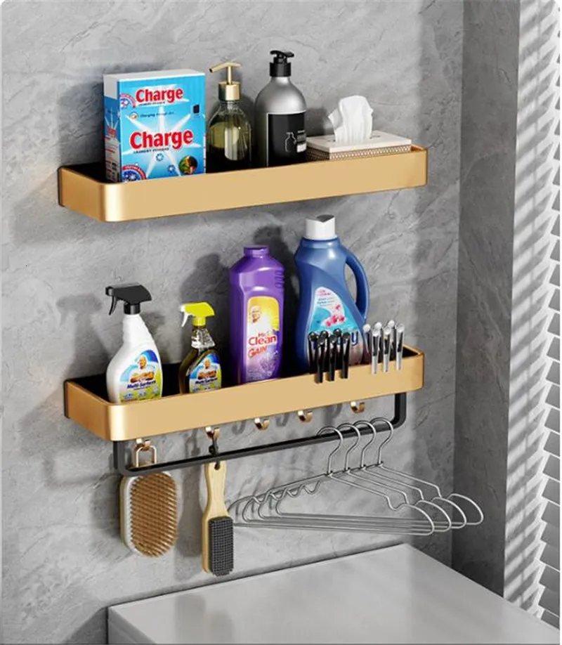 Contemporary Bathroom Shelves Bathroom Shelf Wall Mounted Bathroom Storage  Holder Corner Shelf Gold Black Aluminum Bath Shower Shelf Bathroom  Accessories 230422 From Kong08, $17.96