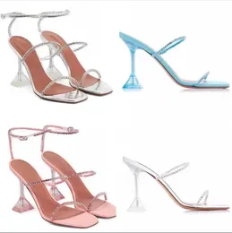 Amina Muaddi Gilda crystal-encrusted Sandals mules clear high heels crystal-encrusted strap spool Heels sky-high heel women summer luxury designers Sandal slippers