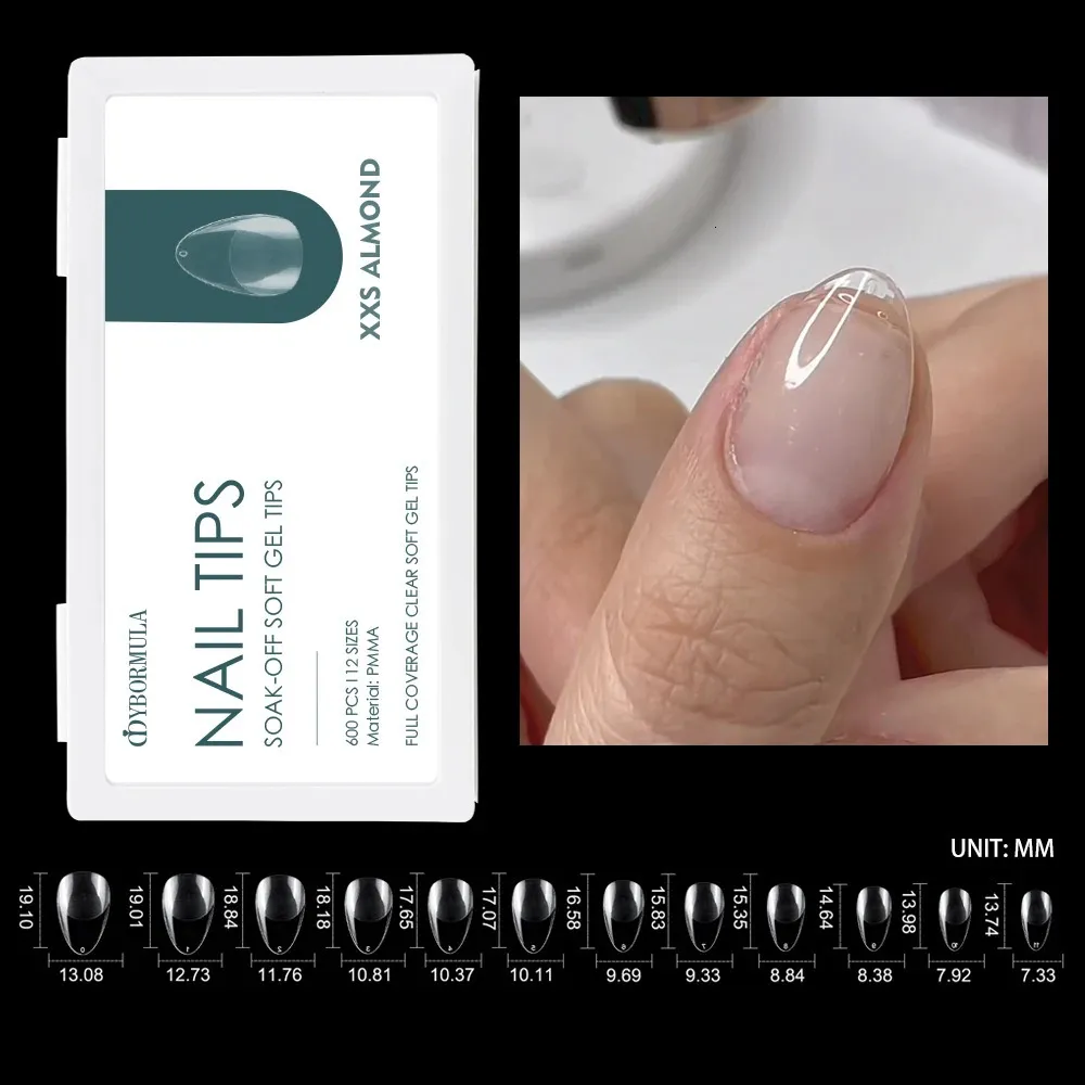 Unhas falsas 600 unidades  caixa XXS Prensa de amêndoa extra curta nas  pontas das unhas Gel macio X Unhas falsas para cama de unhas pequenas ...