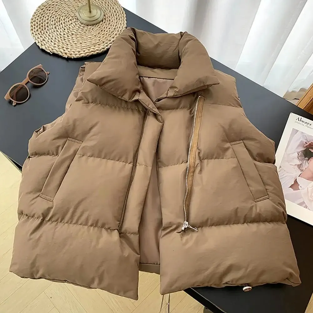 Gilet da donna comodi semplici tinta unita colletto alla coreana invernale in cotone piumino versatile imbottito con coulisse orlo abbigliamento femminile 231121