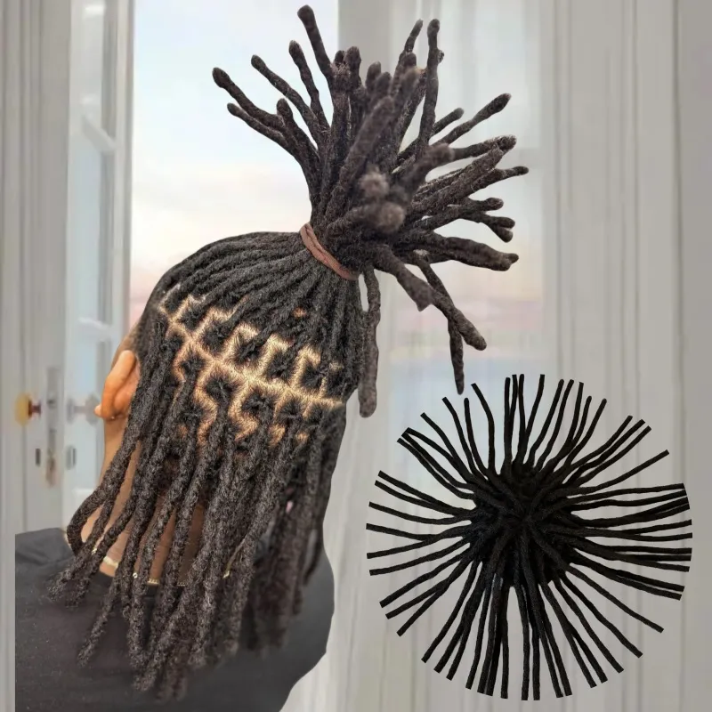 Remplacement des cheveux humains vierges malaisiens # 1b noir 16 pouces dreadlocks 8x10 pute de peau de toupee pour hommes noirs