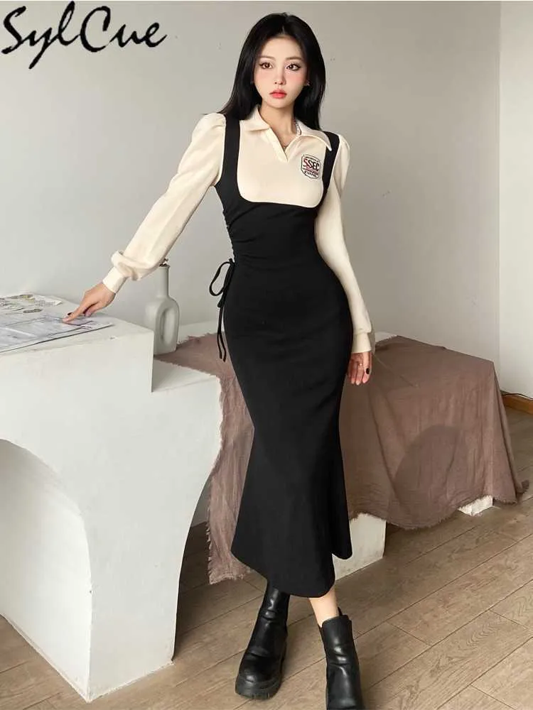 Party Dresses College Style Student Vitality Sweet Vute Fake Two-Piece Self-Cultivation Mature Sexy Travel Girl Long Strap Dress 230322