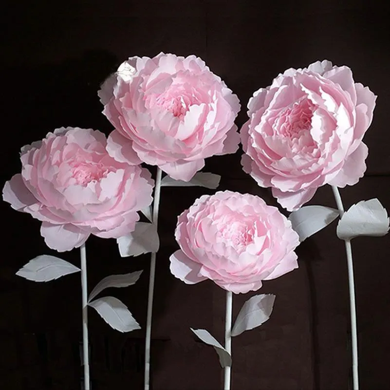 Giant Paper Flowers Large Peony Head Leaves Diy Home Wedding Party POGRAPHY BAKGRUND WALL STAGE DECORATION Fashion Crafts Y01260J