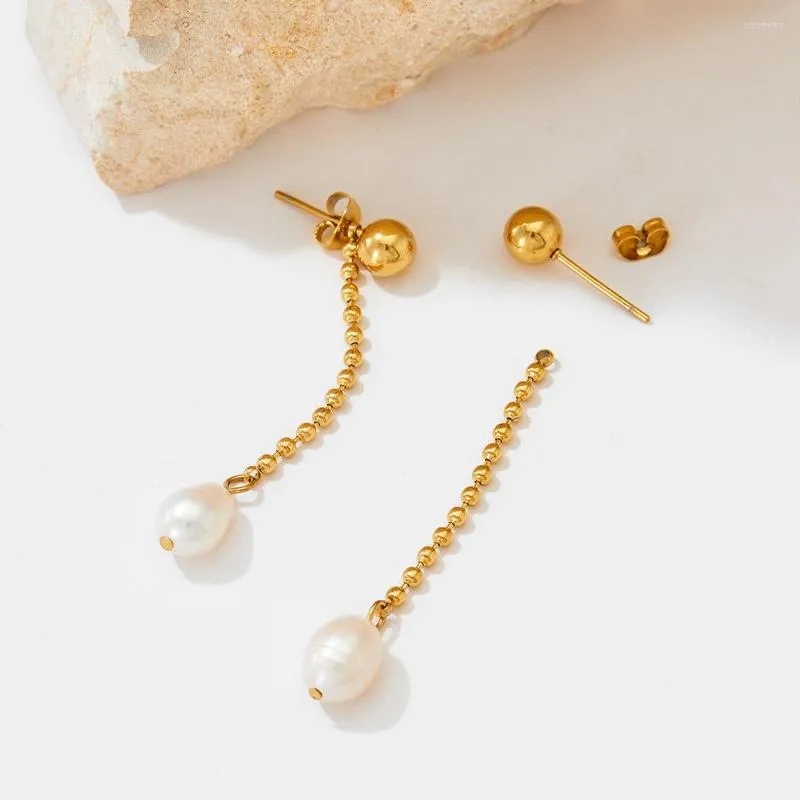 Stud -oorbellen roestvrij staal Tassel Long Pearl Earring voor vrouwen meisjes minimalistische threader trendy sieraden