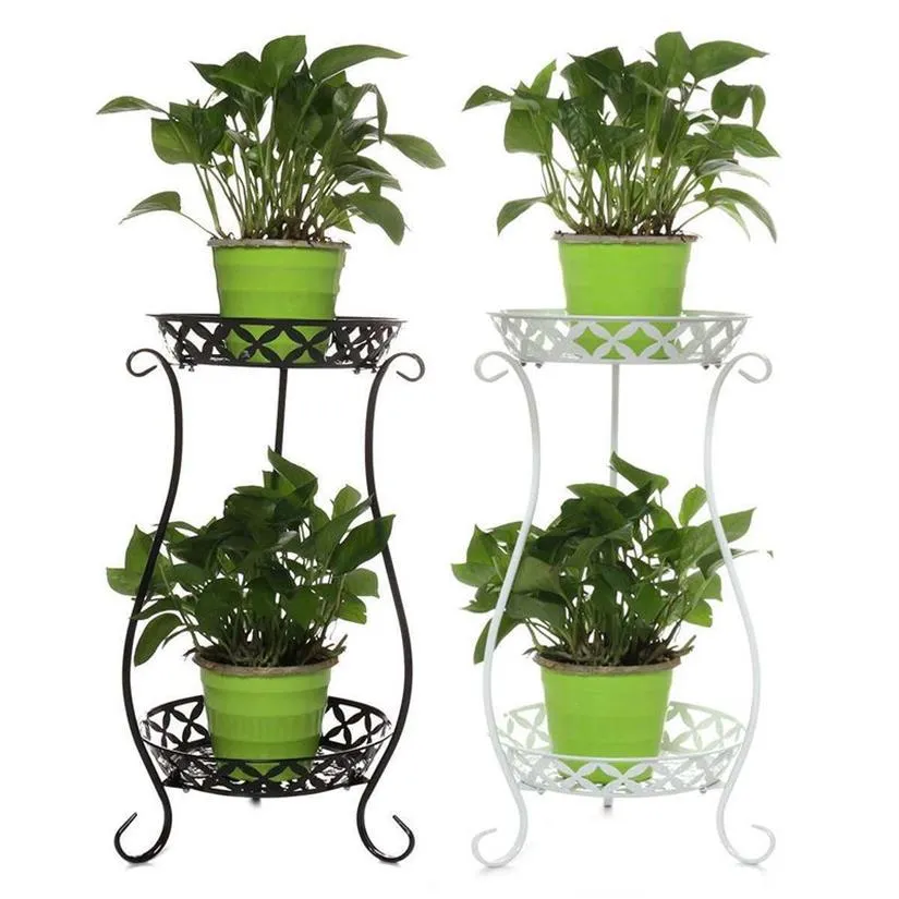 Wrought Iron Double-layer Plant Stand Flower Shelf for Rack Balcony Simple Indoor Living Room Coffee Bar Garden Flower Pot Shelf L268B