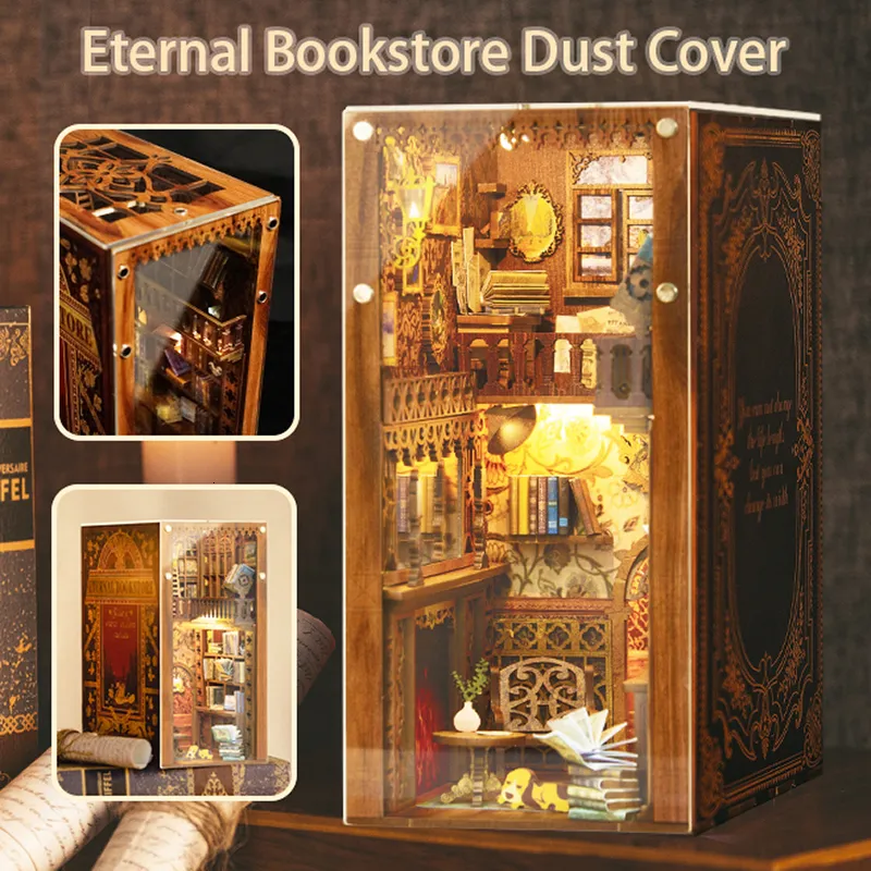 ドールハウスのアクセサリーcutebee diy book nook kit miniature house透明なダストカバー永遠の書店モデルの磁石吸着