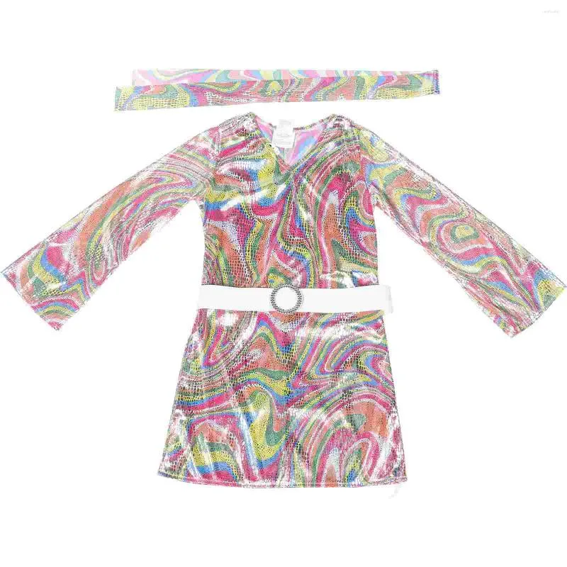 Abiti da ragazza 1 set Abito a maniche lunghe Vintage Retro Disco Little con fascia