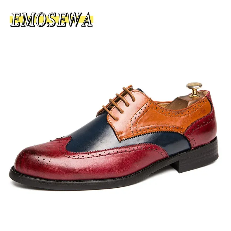 Kledingschoenen EMOSEWA Big Size 3847 Heren Oxfords Leer Brits Blauw Handgemaakte Ademende Formele Flats LaceUp Bullock 231121