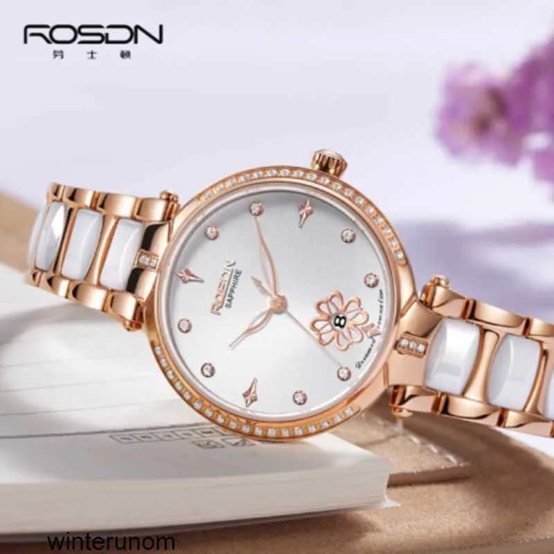 Rosdn Limited Watches Swiss Movement Rosdn Women's Watch Ceramic Women's Watch Quartz Fashion Simple Diamond Women's Watch 3621 White Faces Hbrn