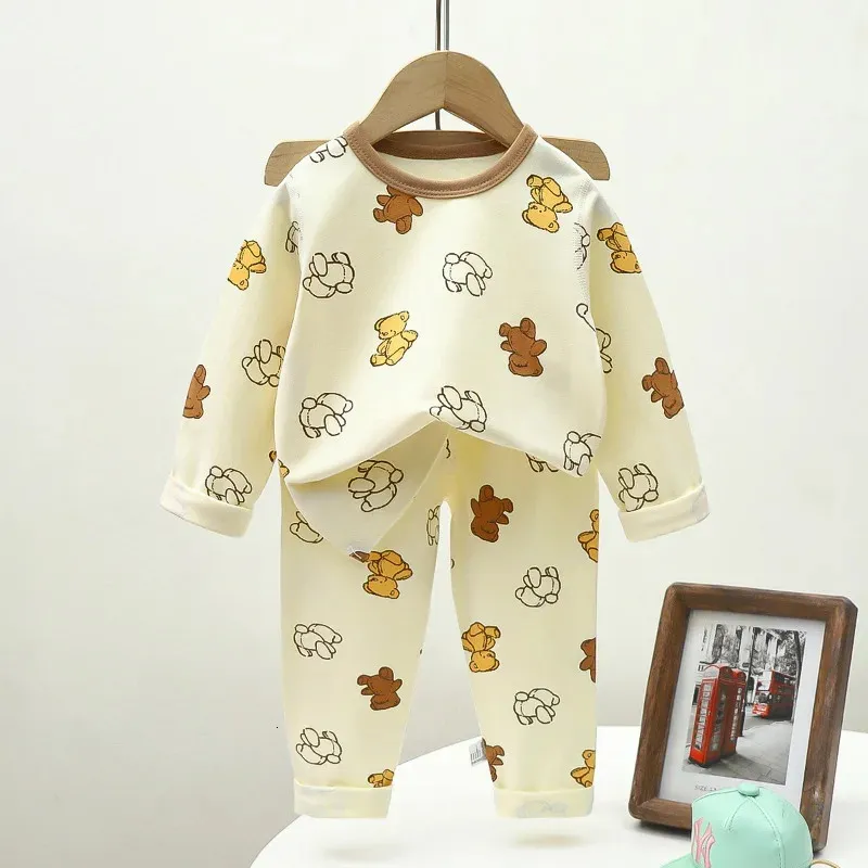 Pyjamas Childrens Christmas Pyjamas Winter Clothing Set Boy and Girl Oneck Toppants Baby Cartoon Cat Childrens 231122