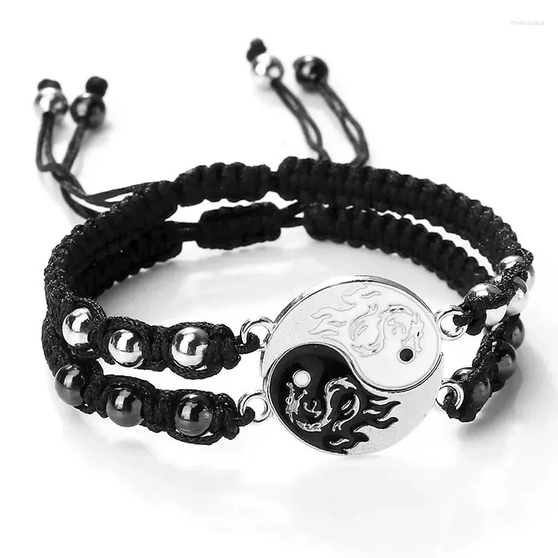 Urok Bracelets 2pcs/Set Dragon Tai Chi Gossip Bransoleta dla kobiet mężczyzn Przyjaciele Regultable Yin Yang Fashion Para Biżuteria