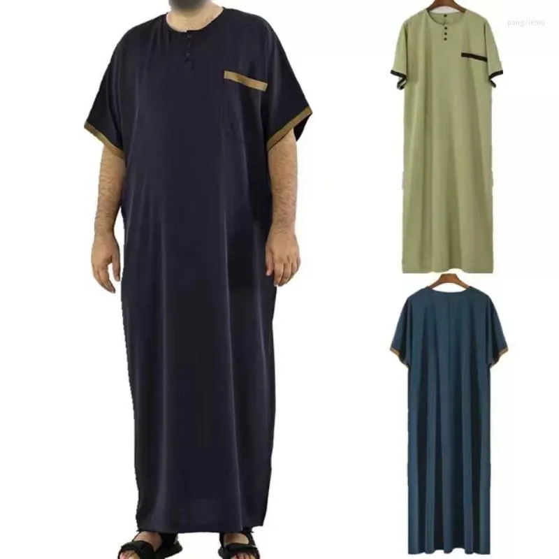 Etnische kleding 2023 Moslim Midden -Oosterse abaya's voor mannen Islam zomer Abaya Korte mouw losse oversized gewaad Arabische kaftan mode