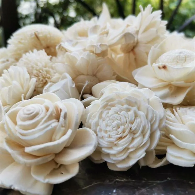 100 stuks Sola houten bloemen bruiloft assortiment voor doe-het-zelvers bruiloften home decor Z1202249F