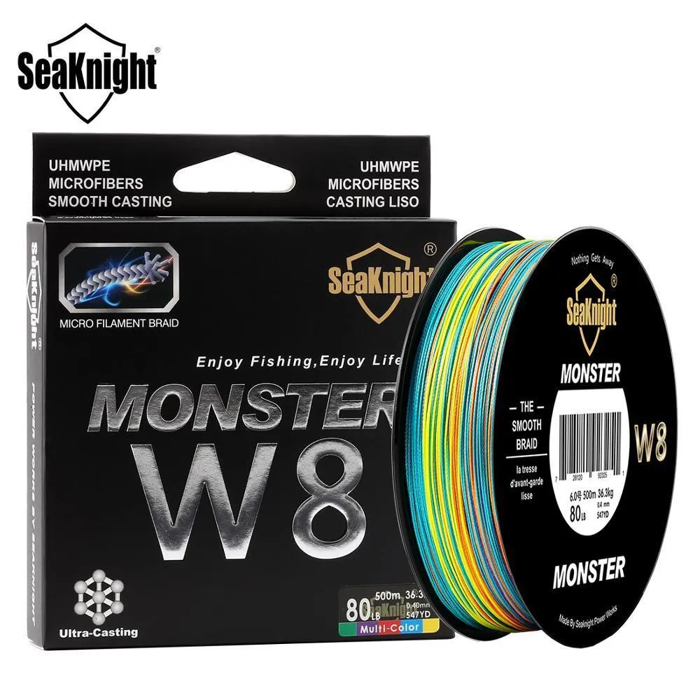 Braid Line Seaknight W8 Monstermanster 300m 500m Multi-kleuren Braid Vislijn 8 STRANDS PE Lijn Laag extreem voor zoutwater 20-100lb 230421