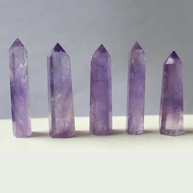 7~10cm Natual Amethyst Quartz Pillar Purple Crystal Point Arts Ornament Mineral Reiki Healing obelisk wand six-sided Energy stone Owpkt