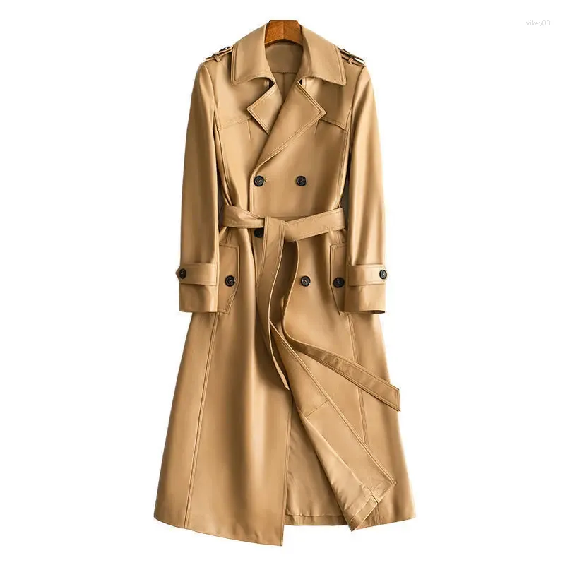 Kadınlar deri moda koyun derisi kadınlar bahar/sonbahar dantel yukarı takım elbise uzun orijinal rüzgarlık ceket bayan ceketleri