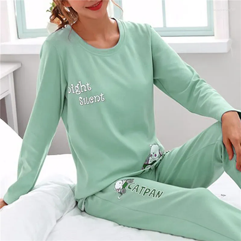 Women's Sleepwear Cotton Pajamas Big Size Sets Woman 2 Pieces Spring Autumn Female Couples Loungewear Suit Home Clothes