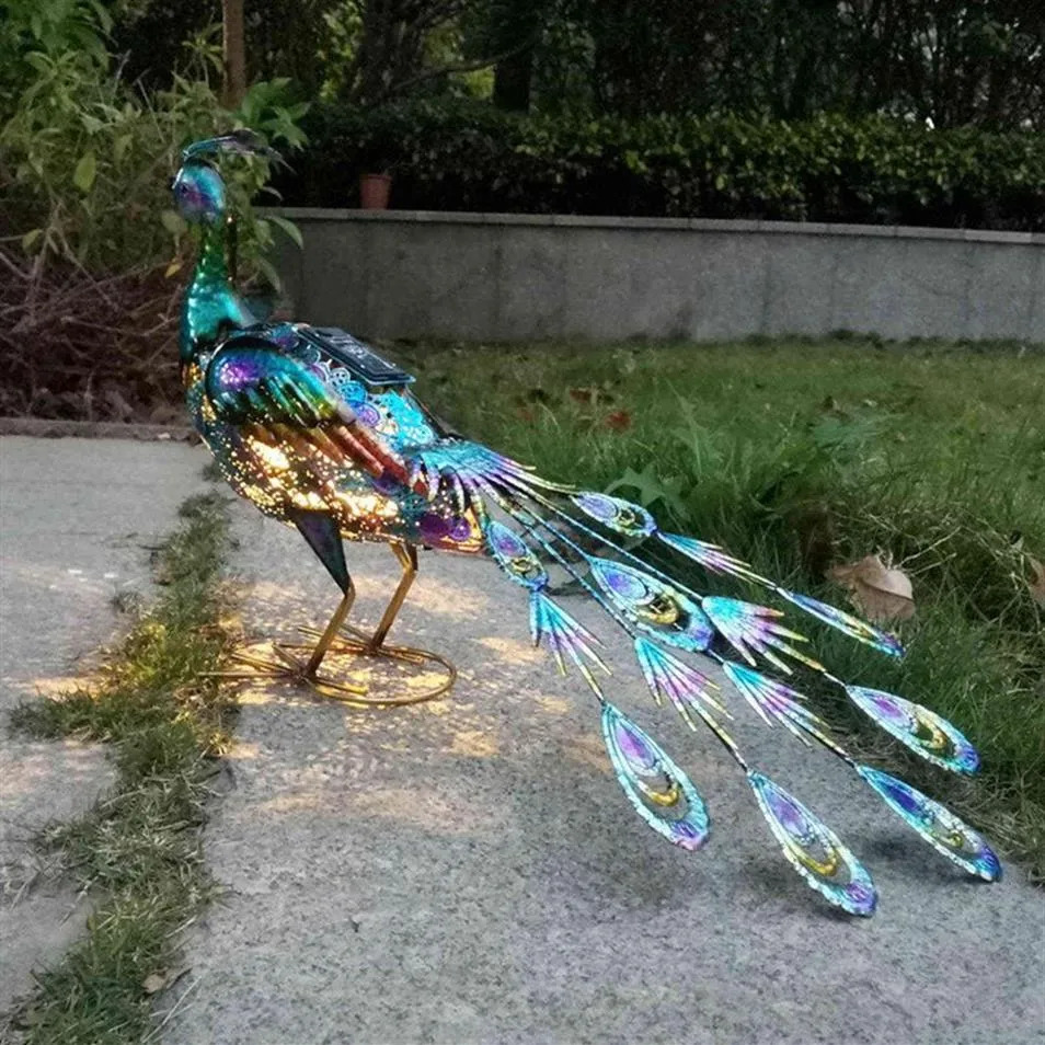 Solar Lights Peacock Statues Garden Decoration Outdoor Lamp Hollow Figurine Path Lawn Metal Sculpture tuin decoratie jardin H0927281S