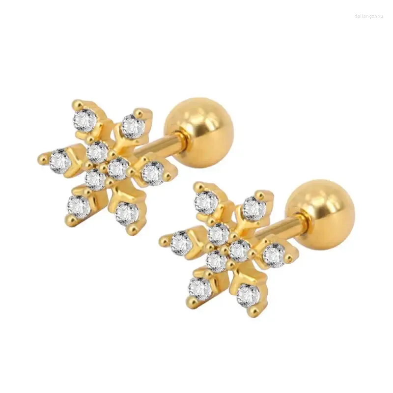 Stud Earrings 316 Stainless Steel Snowflake Zircon Screw Earring Tragus Ear Piercing Body Jewelry