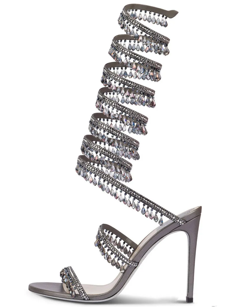 2023 lederen schapenvacht sandalen stiletto hoge hakken kleurrijke diamant Narrow Band Zomer peep-toe open tenen Slippers snake snaker Narrow Band party lang maat 34-43