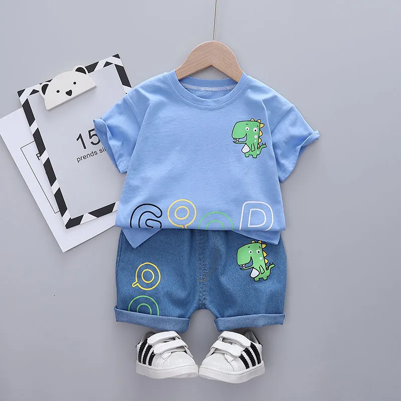 Kläder set sommar babykläder kostym barn pojkar dinosaurie kostym t short shorts 2 st/set småbarn mode kläder spädbarn barn spårning 230422