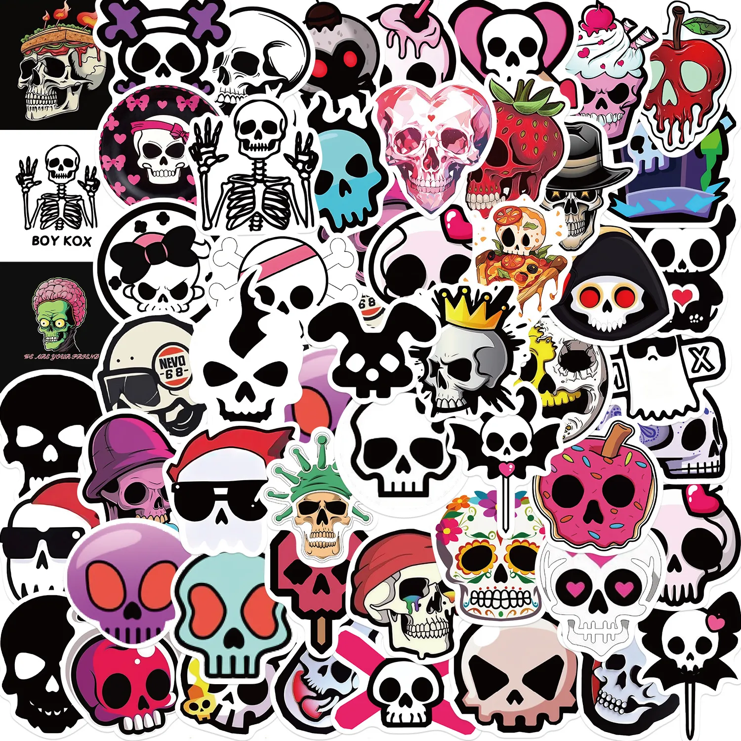 52st Cartoon Skull Stickers Icke-slumpmässiga vattentäta vinylklistermärke Laptop Skateboard Motorflaska Snowboard Notebook Wall Car Decals barn gåvor