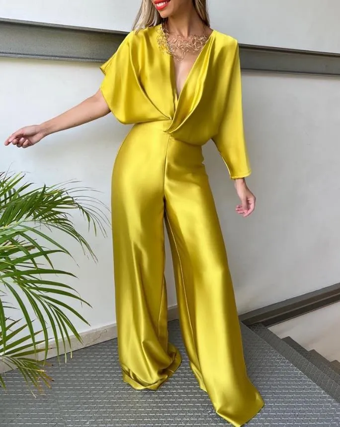 Save Big on Bulk Womens Romper Jumpsuit Women's Jumpsuits Rompers Jumpsuit  For Women Fashion Plunge Satin Asymmetrical Sleeve Backless Loose Elegant 