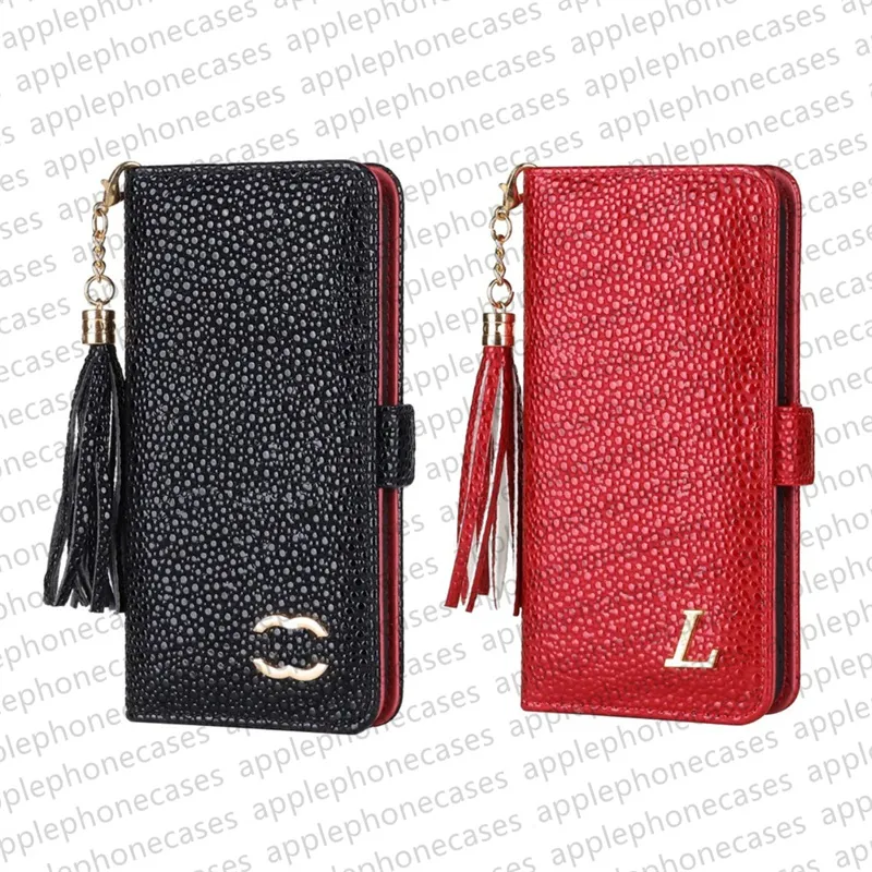 Leather Flip Phone Case Designer iPhone Case for iPhone 15 Pro Max Cases Apple iPhone 14 13 12 11 XR Xs Max 8P 14 Plus 15 Plus Cases Card Holders Wallet Mobile Cover Tassels