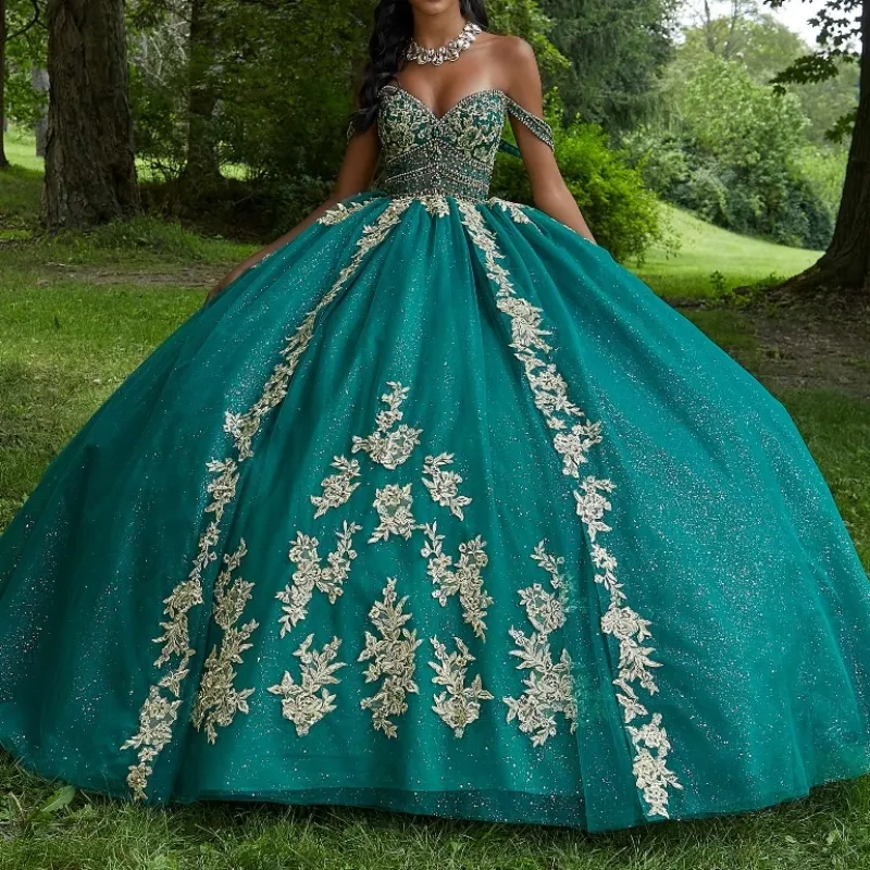 green emerald velvet dress Rachel Allan RQ5004 Ruffle Quinceanera Long Ball Gown – The Dress Outlet main image 1
