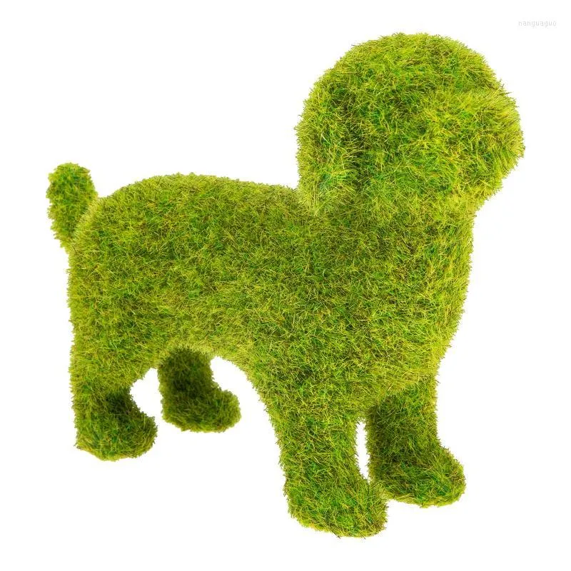 Decorative Flowers Dog Moss Animal Flocked Statue Garden Artificial Figurinepuppy Sculpture Ornament Figurines Flocking Grass Standing