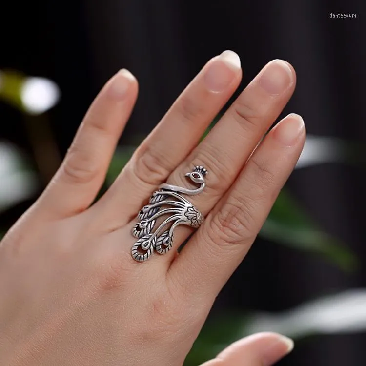 Bröllopsringar överdrivna vintage påfågel för kvinnor män charm engagemang smycken flickor dam öppen finger