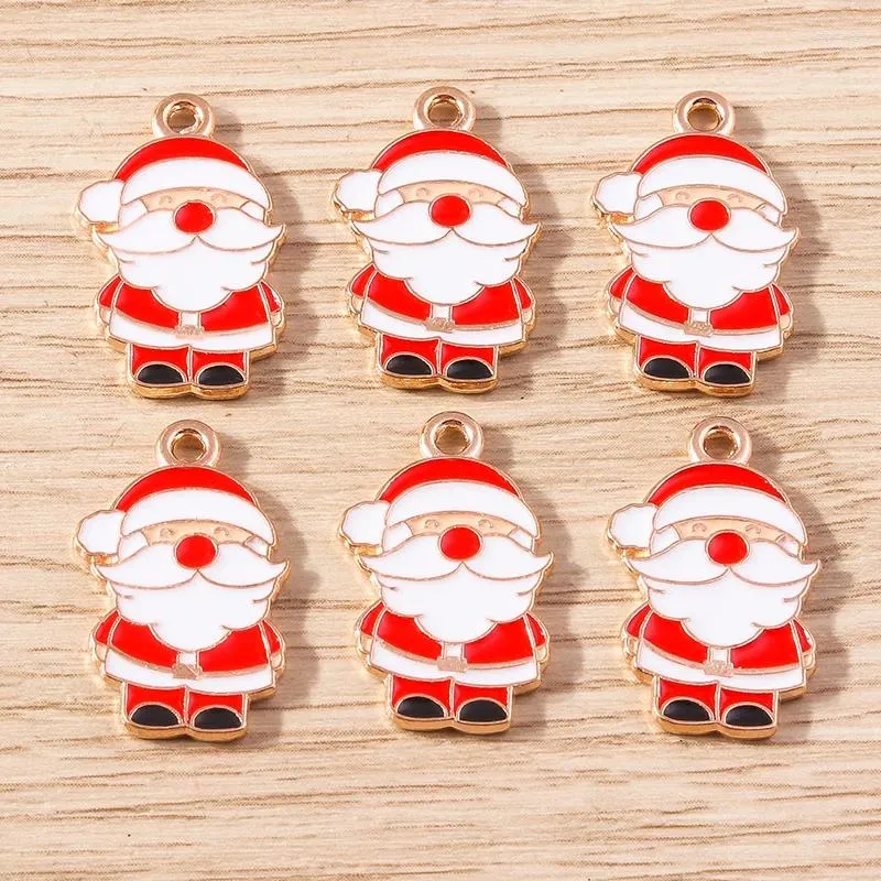 Charms 10pcs 13x22mm Cartoon Enamel Christmas Santa Claus For Jewelry Making DIY Earrings Pendants Necklace Crafts Accessories