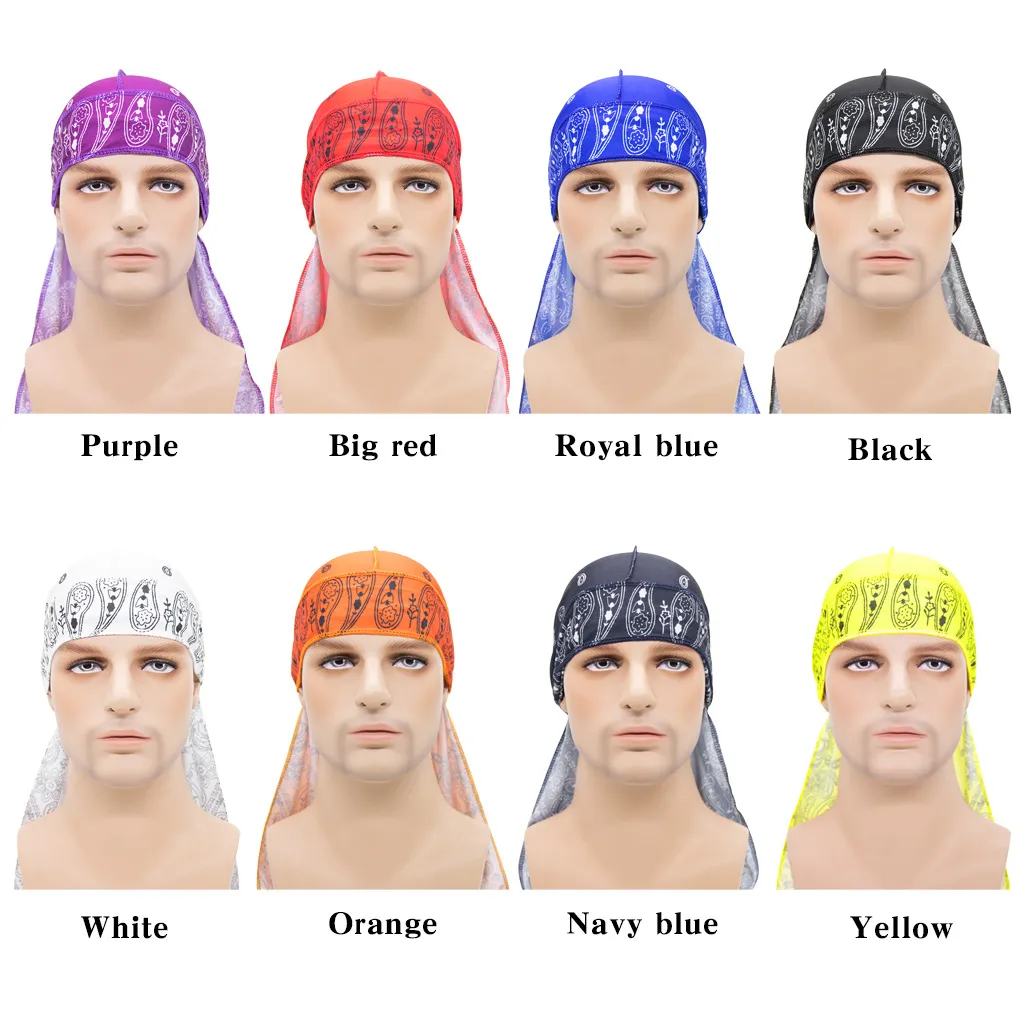 Trendy Print Long-Tailed Pirate Hat Imitation Silk Headwear Hip-Hop African Turban Caps Hijab Bonnet Durag Hair Accessories