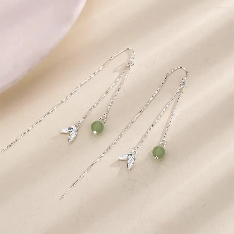 Dangle Oorbellen Trendy Zilver Kleur Drop Tian Jade Kraal Blad Kwastje Voor Vrouwen Meisje Gift Mode-sieraden Dropship Groothandel