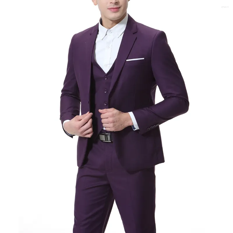 Men's Suits Elegant Male Suit 2023 In Blazer Vest Pants 3Pcs Casual Plaid Full Formal Tuxedo Groom Wedding Business For Men