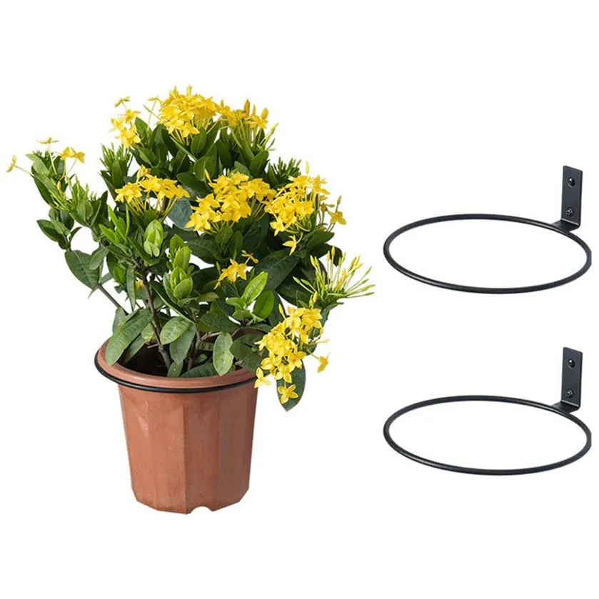 Black Metal Wall Mounted Flower Pot Rings Set Of 3, Collapsible Wall Mounted Planters Hooks For