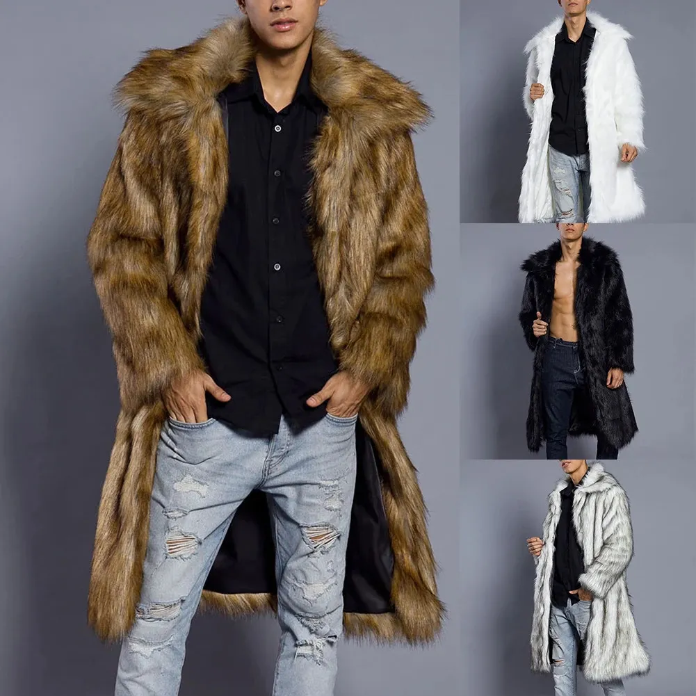 Jaquetas masculinas Outono Mens Faux Fur Casaco Quadrado Collar Jaqueta Inverno Grosso Quente Windbreaker Casacos Longos Overwear Manga Outwear Tops 231121