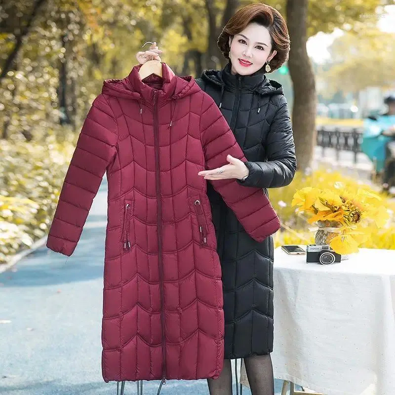 Damesgeul Lagen Parkas Winter Winter Women Warm Long Coat XL-5XL Hooded kan verwijderde katoenen gevotneerde kleding vrouwelijke vaste jas roepa's