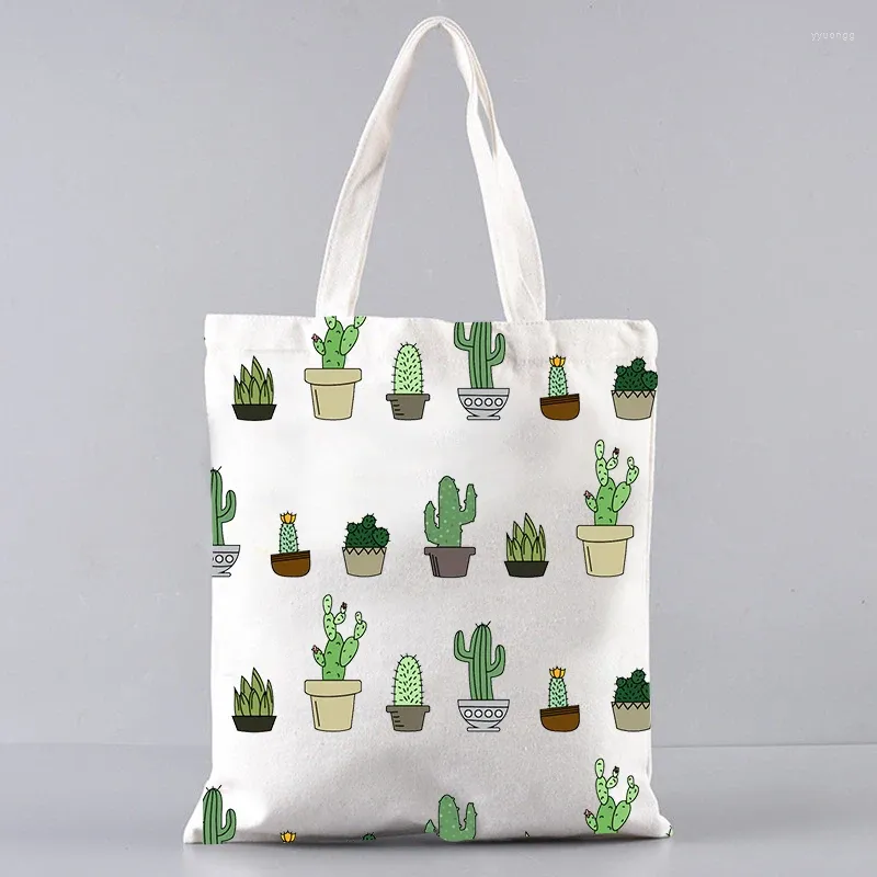 Sacs de courses mignon dessin animé Cactus plante en pot, sac à main en toile pliable écologique pour femmes, prix bas, vente en gros