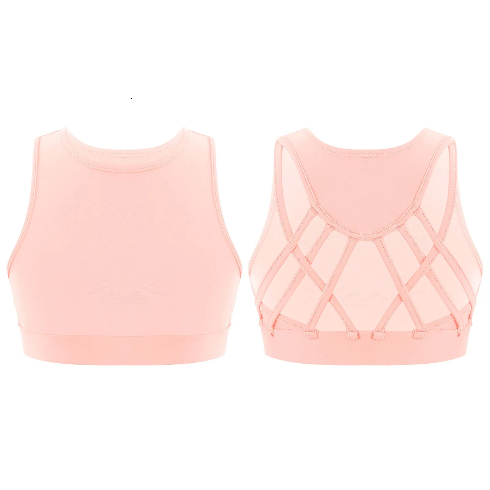 Vest Kids Girls Ballet Tops Mouwloze riemen Crisscross Hollow Back Sport Bra Vest Crop Top voor yoga dansen gymnastiek workout 230422