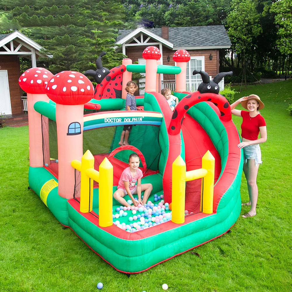 Just Jumping Castle House avec toboggan gonflable et toboggan, maison de jeu d'été pour enfants, porte amusante, rebondissante, intérieur et extérieur, fête, jardin, cour, thème coccinelle