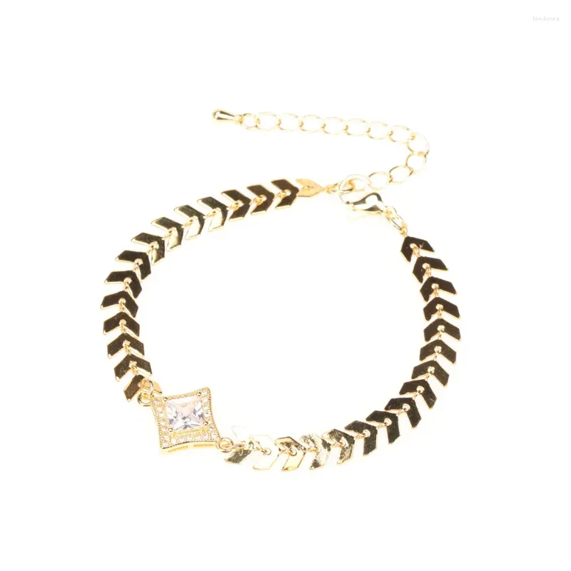 Charm Bracelets White CZ Geometric Square Bracelet Leaf Chain Aircraft Chains Simple Design For Women Fashion Bangle Party Jewelry Present