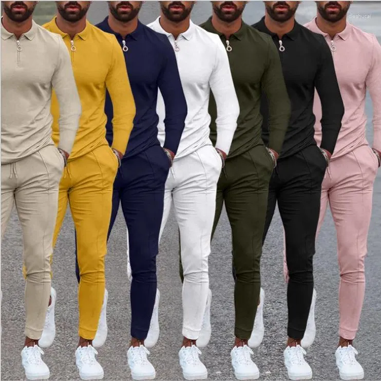 Męskie dresy ściągacza dzianina sweter męskie mąż joggery zestaw przylotu jesiennego ubrania swobodne lapy solidny kolor potu