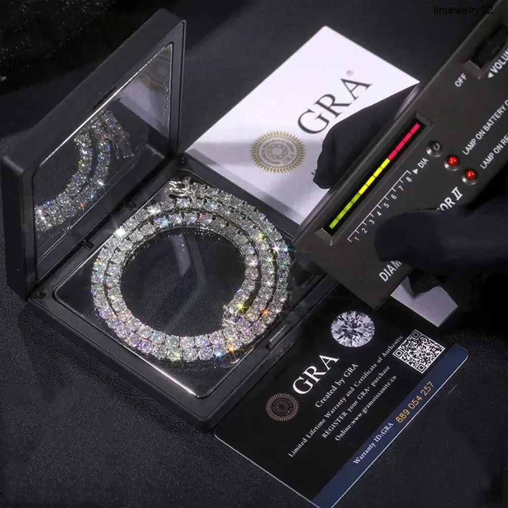 Pass Diamond Tester bioder biżuterii 3,0 mm-6,0 mm VVS Moissanite Diamond 925 Srebrny losowane naszyjniki łańcucha tenisowego