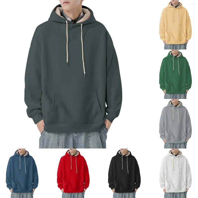 Herrtröjor mocka huvtröja med långa ärmar lamm sammet fast färg lös vanlig tröja sand hoodie män mens zip