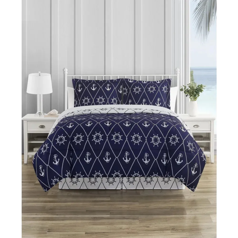 Beddengoedsets Anchor Away Navy Ultrazachte microvezel 8-delige omkeerbare dekbedset Twin Full Queen King California King beddengoedset 231122