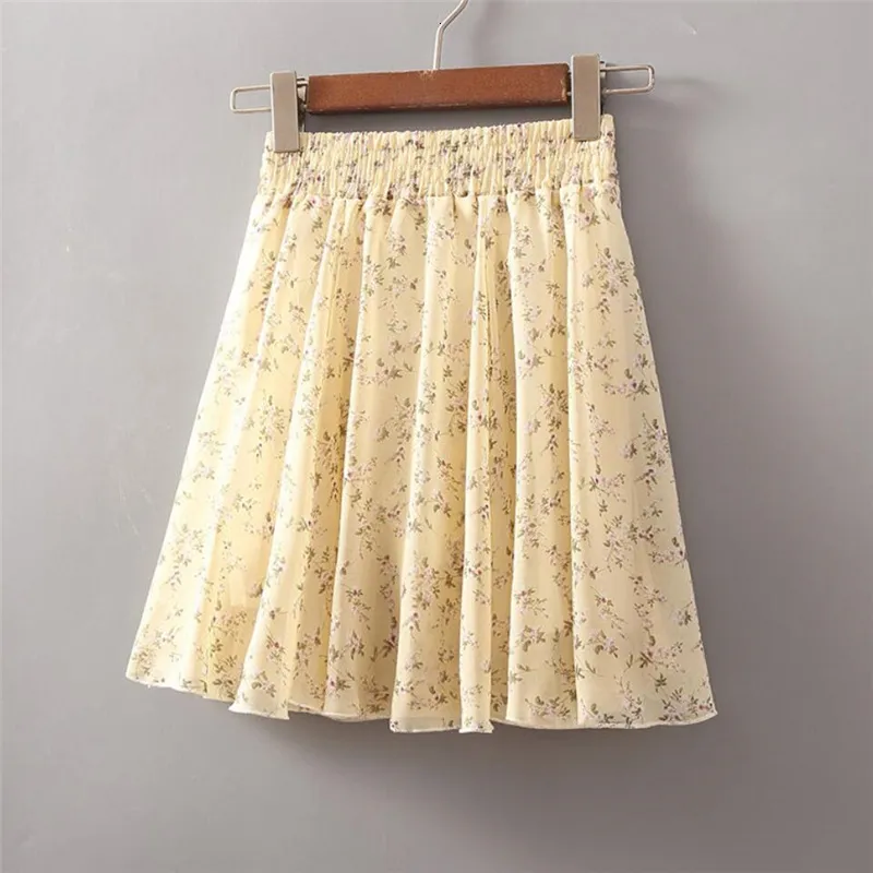Womens Floral Chiffon Mini Skirt High Waist A Line Elastic